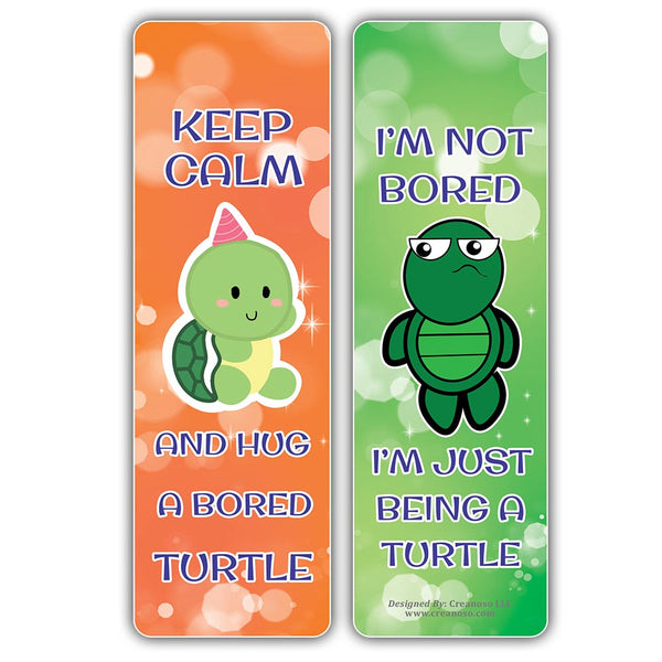 Creanoso Bored Animal Sayings Bookmarks - Turtle Theme (2-Sets X 6 Cards) â€“ Daily Inspirational Card Set â€“ Interesting Book Page Clippers â€“ Great Gifts for Adults and Professionals