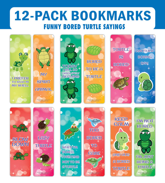 Creanoso Bored Animal Sayings Bookmarks - Turtle Theme (2-Sets X 6 Cards) â€“ Daily Inspirational Card Set â€“ Interesting Book Page Clippers â€“ Great Gifts for Adults and Professionals