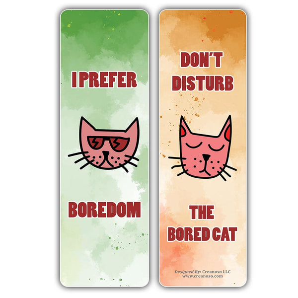 Creanoso Bored Animal Sayings Bookmarks - Cat Theme (10-Sets X 6 Cards) â€“ Daily Inspirational Card Set â€“ Interesting Book Page Clippers â€“ Great Gifts for Adults and Professionals