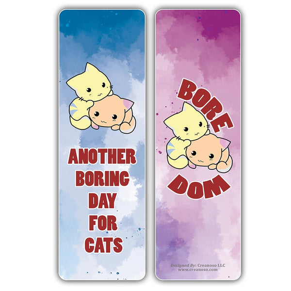 Creanoso Bored Animal Sayings Bookmarks - Cat Theme (10-Sets X 6 Cards) â€“ Daily Inspirational Card Set â€“ Interesting Book Page Clippers â€“ Great Gifts for Adults and Professionals