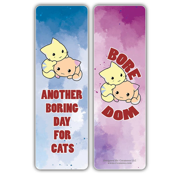Creanoso Bored Animal Sayings Bookmarks - Cat Theme (2-Sets X 6 Cards) â€“ Daily Inspirational Card Set â€“ Interesting Book Page Clippers â€“ Great Gifts for Adults and Professionals