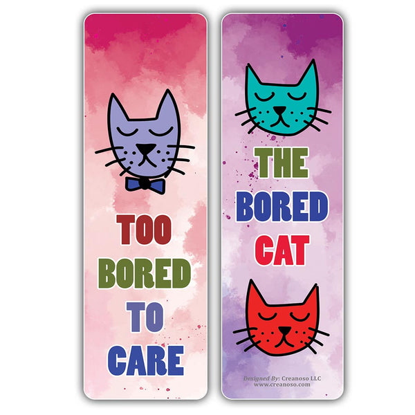 Creanoso Bored Animal Sayings Bookmarks - Cat Theme (2-Sets X 6 Cards) â€“ Daily Inspirational Card Set â€“ Interesting Book Page Clippers â€“ Great Gifts for Adults and Professionals