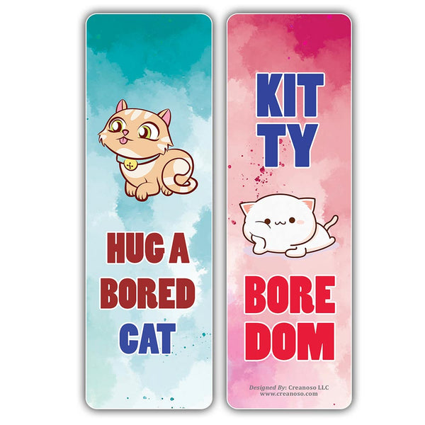 Creanoso Bored Animal Sayings Bookmarks - Cat Theme (10-Sets X 6 Cards) â€“ Daily Inspirational Card Set â€“ Interesting Book Page Clippers â€“ Great Gifts for Adults and Professionals