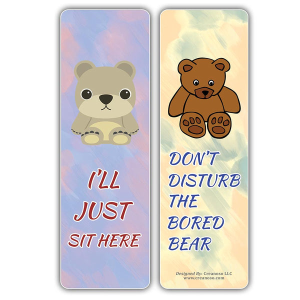 Creanoso Bored Animal Sayings Bookmarks - Bear Theme (2-Sets X 6 Cards) â€“ Daily Inspirational Card Set â€“ Interesting Book Page Clippers â€“ Great Gifts for Adults and Professionals