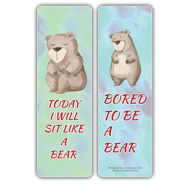 Creanoso Bored Animal Sayings Bookmarks - Bear Theme (2-Sets X 6 Cards) â€“ Daily Inspirational Card Set â€“ Interesting Book Page Clippers â€“ Great Gifts for Adults and Professionals