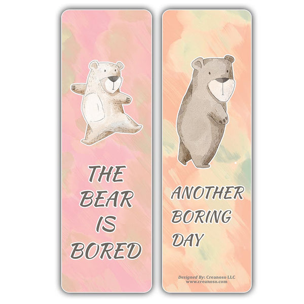 Creanoso Bored Animal Sayings Bookmarks - Bear Theme (2-Sets X 6 Cards) â€“ Daily Inspirational Card Set â€“ Interesting Book Page Clippers â€“ Great Gifts for Adults and Professionals