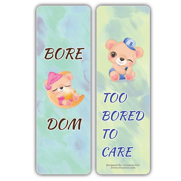 Creanoso Bored Animal Sayings Bookmarks - Bear Theme (2-Sets X 6 Cards) â€“ Daily Inspirational Card Set â€“ Interesting Book Page Clippers â€“ Great Gifts for Adults and Professionals