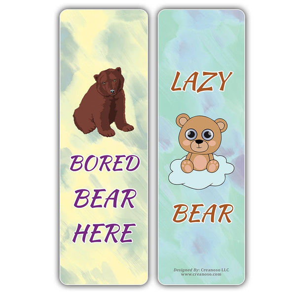 Creanoso Bored Animal Sayings Bookmarks - Bear Theme (2-Sets X 6 Cards) â€“ Daily Inspirational Card Set â€“ Interesting Book Page Clippers â€“ Great Gifts for Adults and Professionals