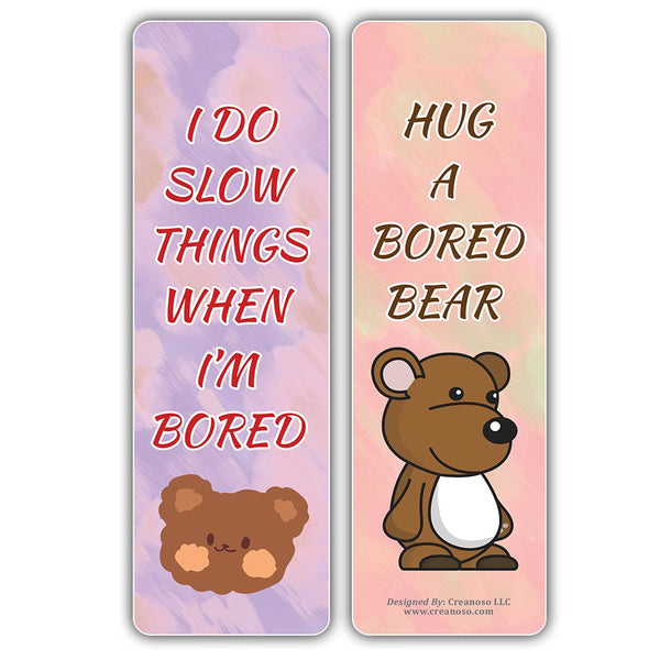 Creanoso Bored Animal Sayings Bookmarks - Bear Theme (2-Sets X 6 Cards) â€“ Daily Inspirational Card Set â€“ Interesting Book Page Clippers â€“ Great Gifts for Adults and Professionals
