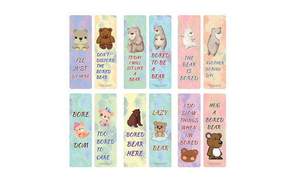 Creanoso Bored Animal Sayings Bookmarks - Bear Theme (2-Sets X 6 Cards) â€“ Daily Inspirational Card Set â€“ Interesting Book Page Clippers â€“ Great Gifts for Adults and Professionals