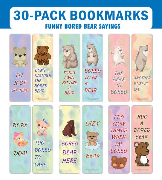 Creanoso Bored Animal Sayings Bookmarks - Bear Theme (5-Sets X 6 Cards) â€“ Daily Inspirational Card Set â€“ Interesting Book Page Clippers â€“ Great Gifts for Adults and Professionals