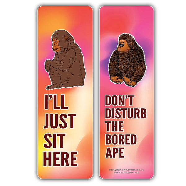 Creanoso Bored Animal Sayings Bookmarks - Ape Theme (10-Sets X 6 Cards) â€“ Daily Inspirational Card Set â€“ Interesting Book Page Clippers â€“ Great Gifts for Adults and Professionals