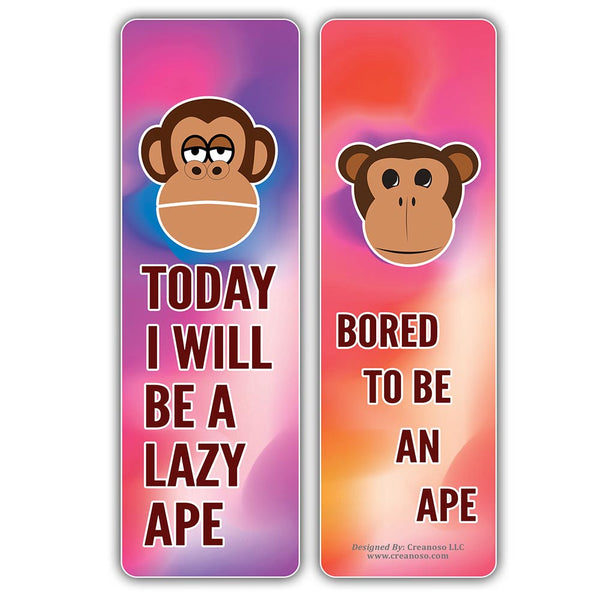 Creanoso Bored Animal Sayings Bookmarks - Ape Theme (10-Sets X 6 Cards) â€“ Daily Inspirational Card Set â€“ Interesting Book Page Clippers â€“ Great Gifts for Adults and Professionals