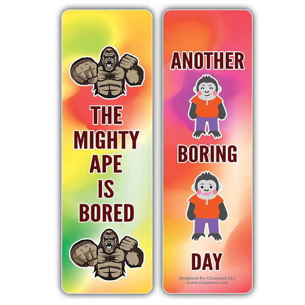 Creanoso Bored Animal Sayings Bookmarks - Ape Theme (10-Sets X 6 Cards) â€“ Daily Inspirational Card Set â€“ Interesting Book Page Clippers â€“ Great Gifts for Adults and Professionals