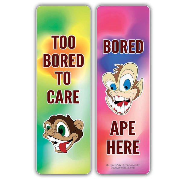 Creanoso Bored Animal Sayings Bookmarks - Ape Theme (10-Sets X 6 Cards) â€“ Daily Inspirational Card Set â€“ Interesting Book Page Clippers â€“ Great Gifts for Adults and Professionals
