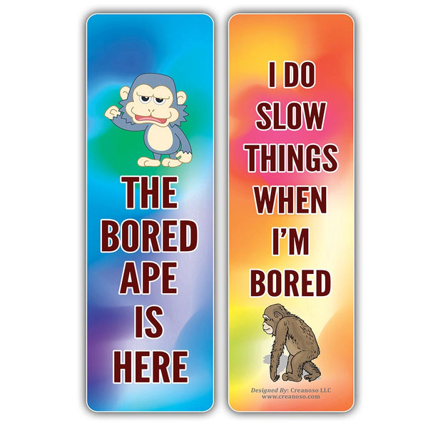 Creanoso Bored Animal Sayings Bookmarks - Ape Theme (10-Sets X 6 Cards) â€“ Daily Inspirational Card Set â€“ Interesting Book Page Clippers â€“ Great Gifts for Adults and Professionals