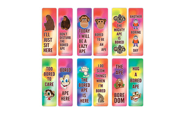 Creanoso Bored Animal Sayings Bookmarks - Ape Theme (2-Sets X 6 Cards) â€“ Daily Inspirational Card Set â€“ Interesting Book Page Clippers â€“ Great Gifts for Adults and Professionals