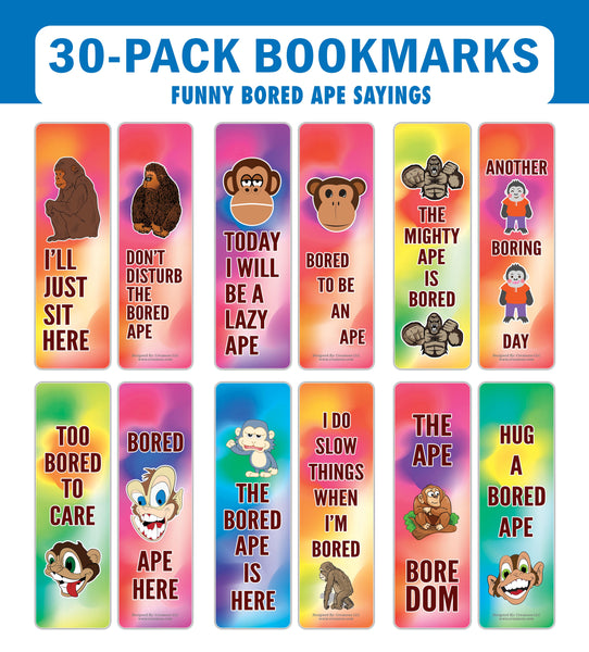 Creanoso Bored Animal Sayings Bookmarks - Ape Theme (5-Sets X 6 Cards) â€“ Daily Inspirational Card Set â€“ Interesting Book Page Clippers â€“ Great Gifts for Adults and Professionals