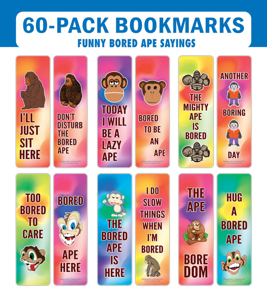 Creanoso Bored Animal Sayings Bookmarks - Ape Theme (10-Sets X 6 Cards) â€“ Daily Inspirational Card Set â€“ Interesting Book Page Clippers â€“ Great Gifts for Adults and Professionals
