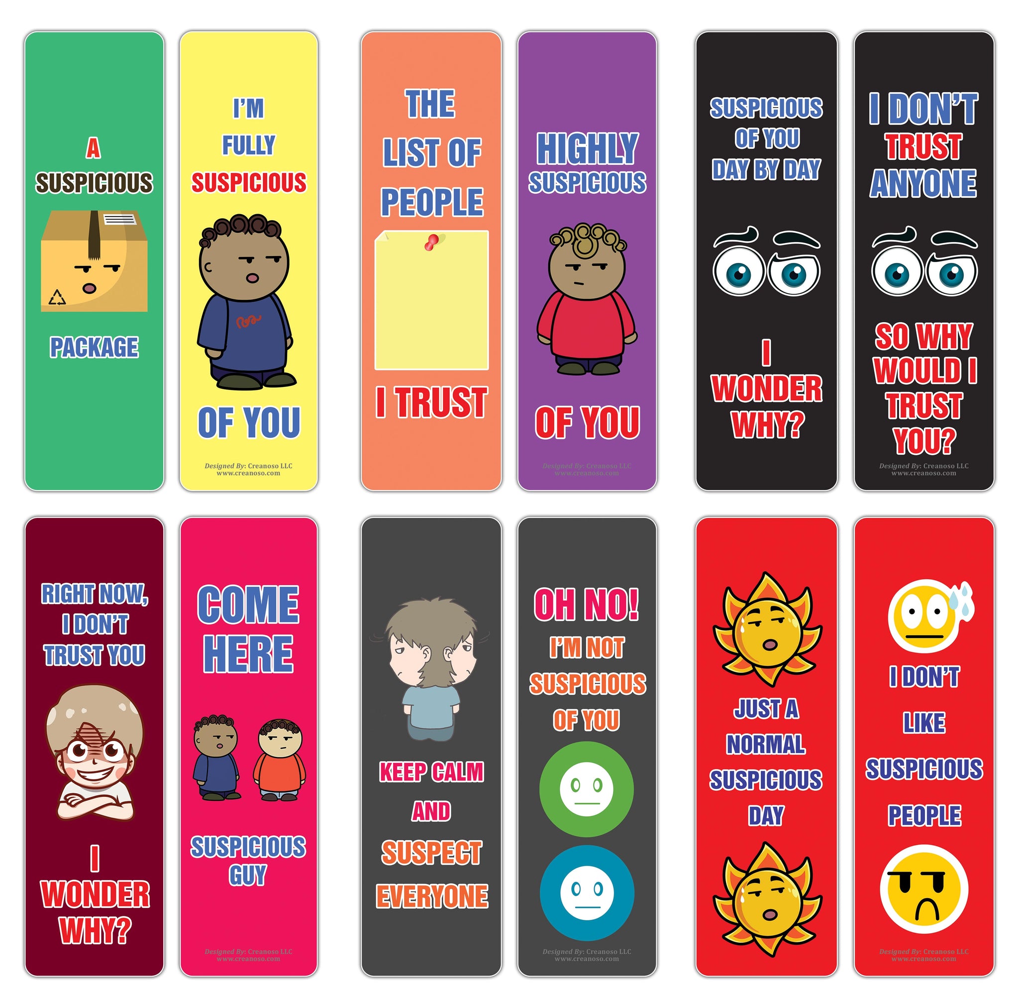 Funny I Am Suspicious of You Bookmarks (2-Sets X 6 Cards)