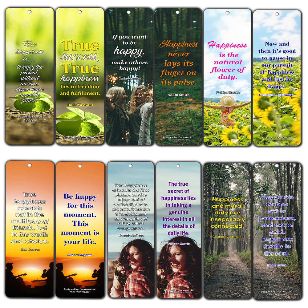 Creanoso True Happiness Bookmarks  Awesome Bookmarks for Men, Women, Teens  Six Bulk Assorted Bookmarks Designs  Premium Design Gifts for Friends  Friendship Bookmarkers