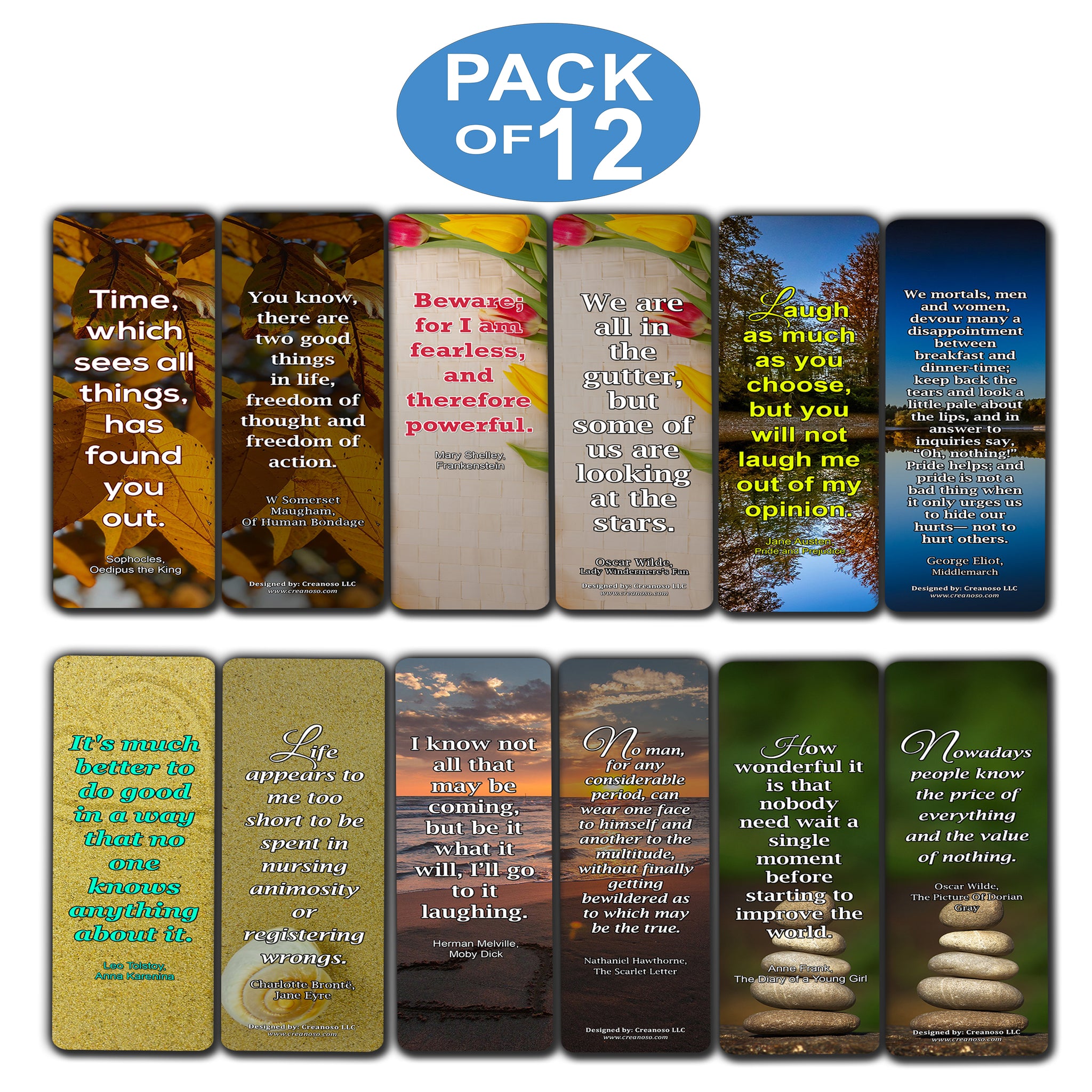 Creanoso Inspirational Reading Classic Book Quotes Bookmarks Series 1 - Premium Gift Set