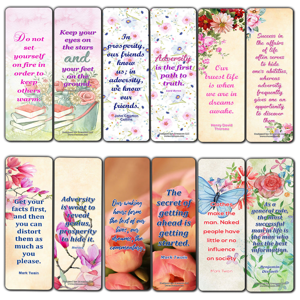 Creanoso Inspirational Sayings with Colorful Floral Theme Bookmarks  Awesome Bookmarks for Men, Women, Teens  Six Bulk Assorted Bookmarks Designs  Premium Design Gifts for Bookworms
