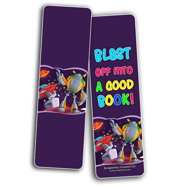 Creanoso Rocket Outer Space Futuristic Bookmarks for Kids  Premium Gift Set  Awesome Bookmarks for Boys & Girls, Teens  Six Bulk Assorted Bookmarks Designs  Premium Gift Design