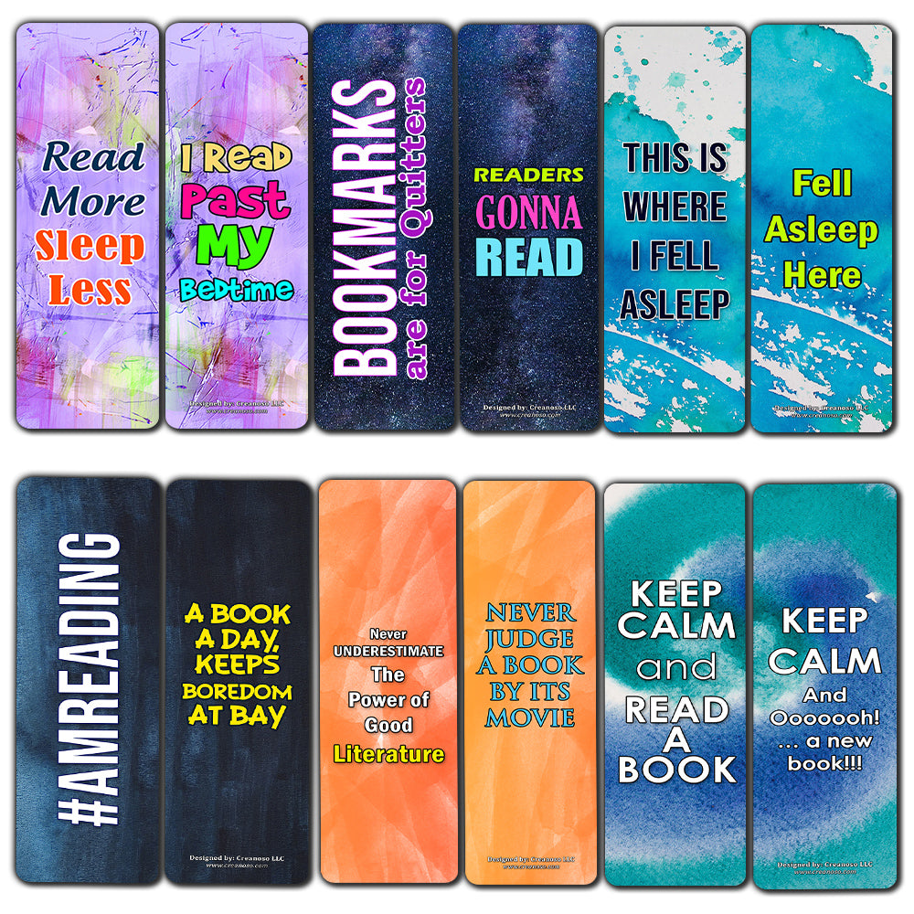 Creanoso Readers Bookmarks Cards  Premium Gift Set  Awesome Bookmarks for Men & Women, Teens  Six Bulk Assorted Bookmarks Designs  Premium Gift Design