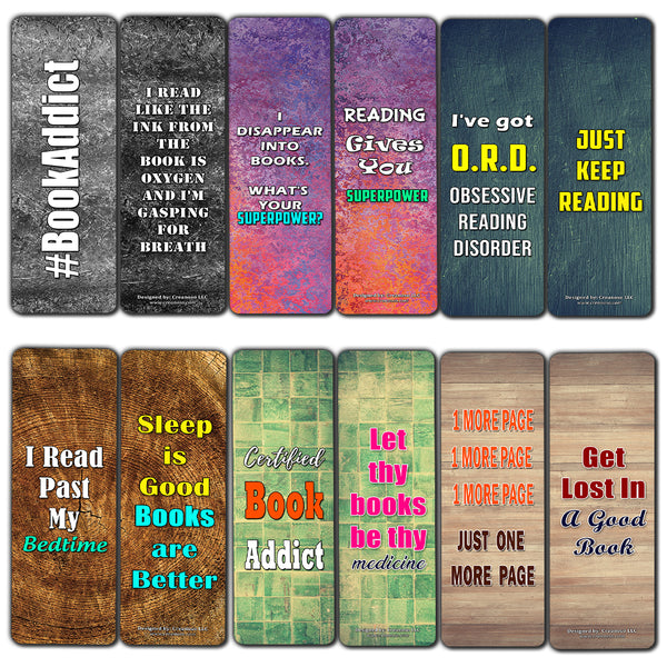Creanoso Addicted Readers Bookmarks  Inspiring Inspirational Bookmarker Cards Set  Premium Stocking Stuffers Gifts for Bookworms Book Lovers Bibliophiles  Great Stocking Stuffers Gifts