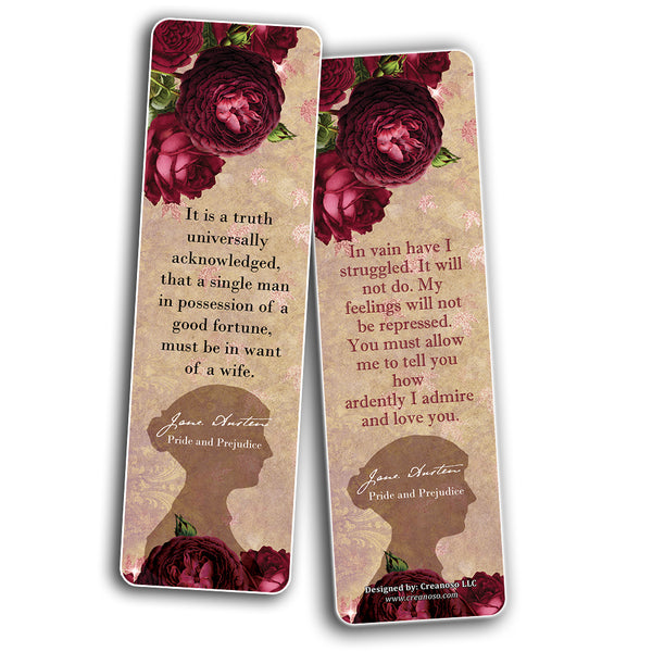 Jane Austen Literary Bookmarks Cards  Pride and Prejudice Sense and Sensibility Emma Northanger Abbey for Bookworms Book Lovers Women Teens Girls