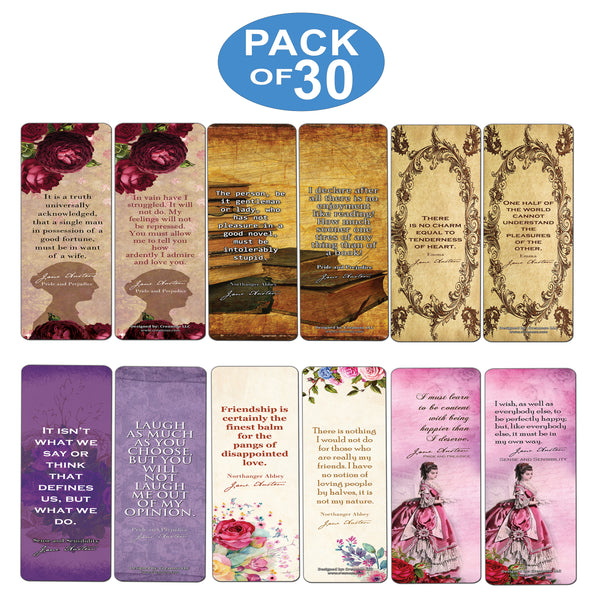 Jane Austen Literary Bookmarks Cards  Pride and Prejudice Sense and Sensibility Emma Northanger Abbey for Bookworms Book Lovers Women Teens Girls
