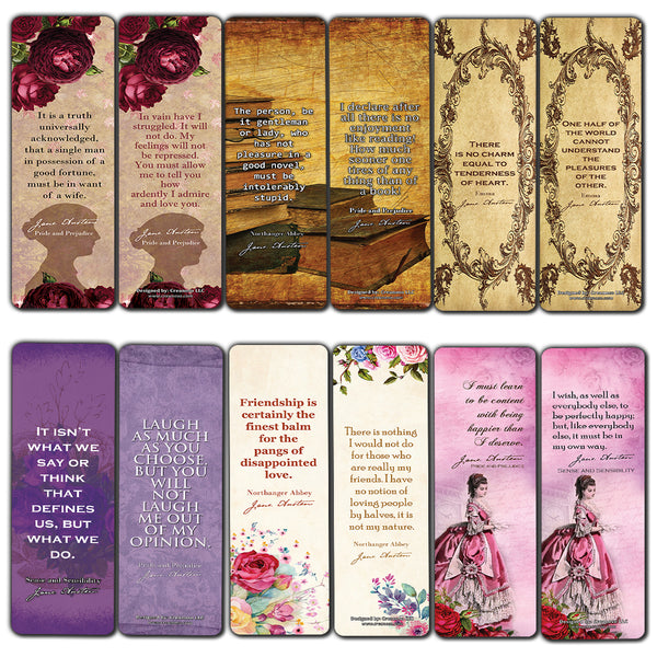 Jane Austen Collection Bookmark Cards (60-Pack) - Vintage Classics Book Quotes - Pride and Prejudice Love Friendship - Bookish Literary Gifts for Women Teens Girls Kids