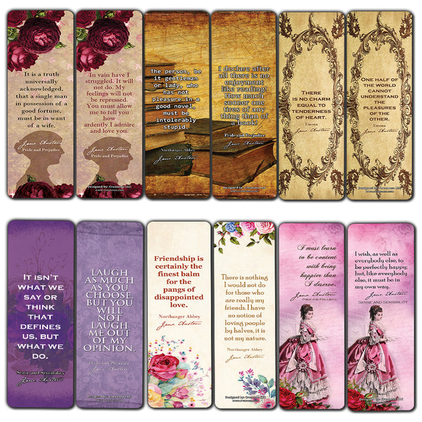Jane Austen Literary Bookmarks Cards  Pride and Prejudice Sense and Sensibility Emma Northanger Abbey for Bookworms Book Lovers Women Teens Girls