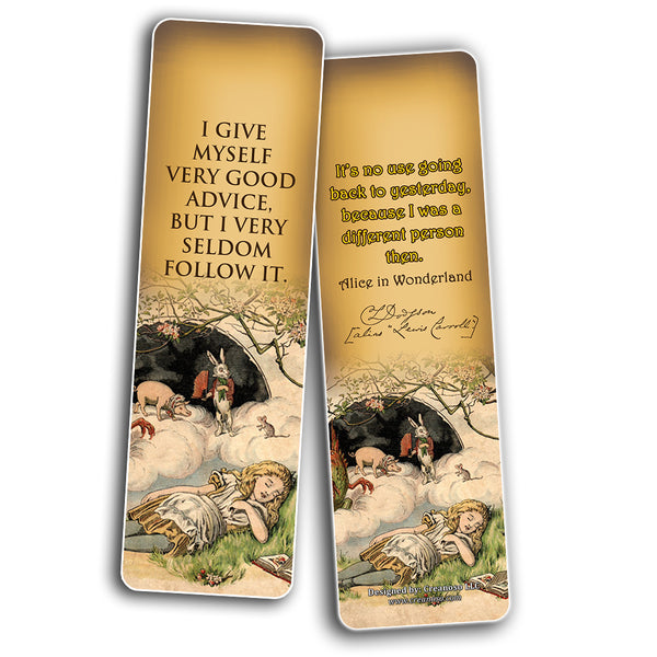Vintage Alice In Wonderland Bookmarks Cards Series 1 (60-Pack) - Down the rabbit hole Curiouser - Stocking Stuffers for Her, Girls, Kids - Birthday Mad Hatter Tea Party Supplies