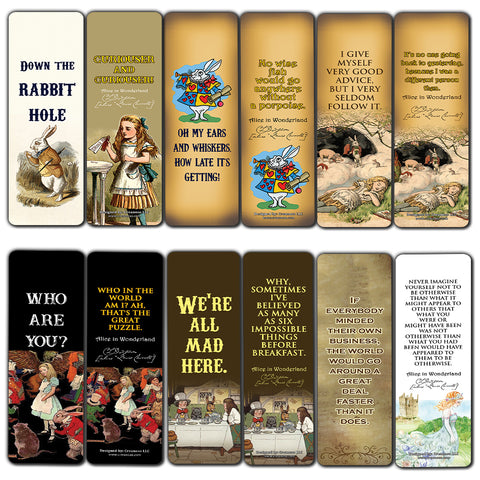 Alice In Wonderland Bookmarks Cards  Vintage Literary Quotes Bookworm Reading Gifts  Bookish Theme Party Supplies for Men Women Kids Girls Boys Stocking Stuffers