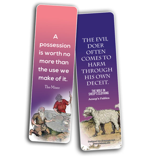 Aesop's Fables Bookmark Cards  Reading Gifts for Children Kids Boys Girls  Vintage Bookworm Literary Classic Fairy Tales Moral Stories Stocking Stuffers