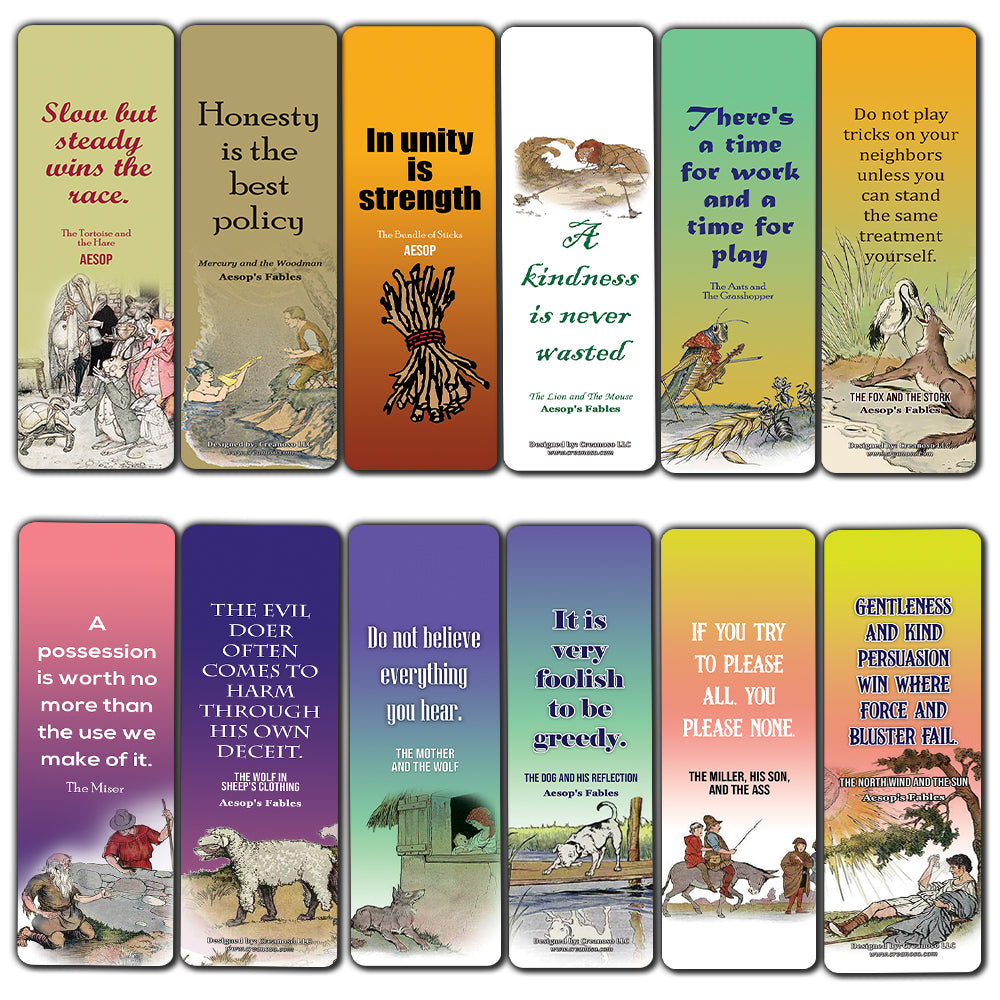 Aesop's Fables Bookmark Cards  Reading Gifts for Children Kids Boys Girls  Vintage Bookworm Literary Classic Fairy Tales Moral Stories Stocking Stuffers