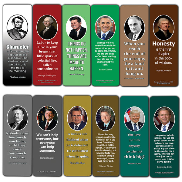 Creanoso President Quotes Bookmarks (30-Pack) - Inspirational Quotes Bookmarker Cards ÃƒÂ¢Ã¢â€šÂ¬Ã¢â‚¬Å“ Premium Gift for Men & Women, Kids, Teens ÃƒÂ¢Ã¢â€šÂ¬Ã¢â‚¬Å“ History Teaching Supply Materials Tools Educational Set