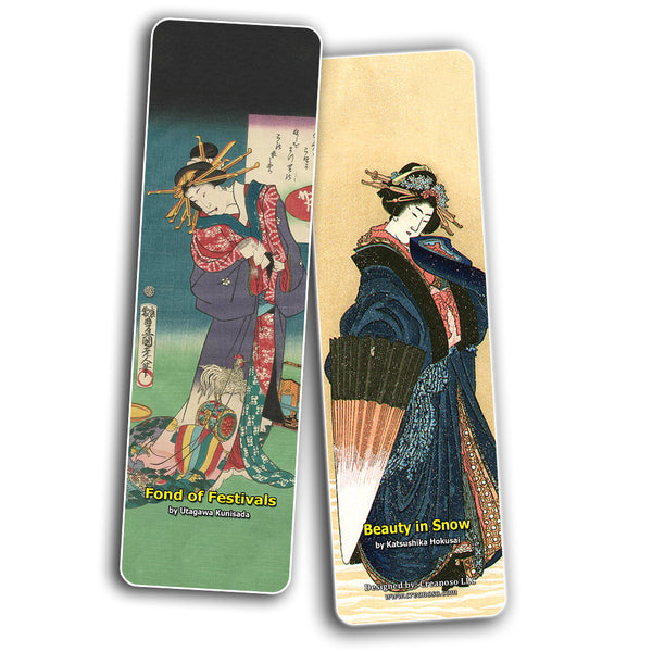 Creanoso Japanese Ladies Bookmarks (30-Pack) Oiran Geisha Kimono Woodblock Print - Stocking Stuffers Gift for Men & Women, Teens - Awesome Art Bookmark Collection ÃƒÂ¢Ã¢â€šÂ¬Ã¢â‚¬Å“ Inspiring Art Impressions