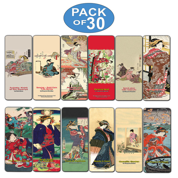 Creanoso Japanese Ladies Bookmarks (30-Pack) Oiran Geisha Kimono Woodblock Print - Stocking Stuffers Gift for Men & Women, Teens - Awesome Art Bookmark Collection ÃƒÂ¢Ã¢â€šÂ¬Ã¢â‚¬Å“ Inspiring Art Impressions