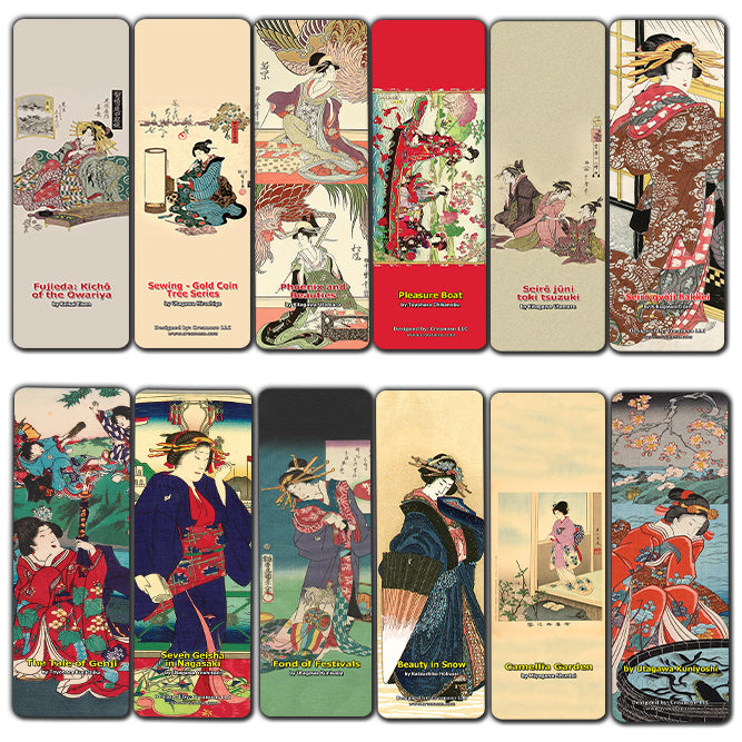 Creanoso Japanese Ladies Bookmarks (30-Pack) Oiran Geisha Kimono Woodblock Print - Stocking Stuffers Gift for Men & Women, Teens - Awesome Art Bookmark Collection ÃƒÂ¢Ã¢â€šÂ¬Ã¢â‚¬Å“ Inspiring Art Impressions