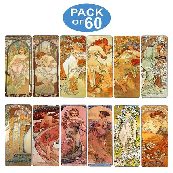 Creanoso Vintage Cards  Alphonse Mucha Art Nouveau  Awesome Bookmarks for Men, Women, Teens  Six Assorted Bookmarks Designs  Unique Art Impressions Design  Cool Art Paints