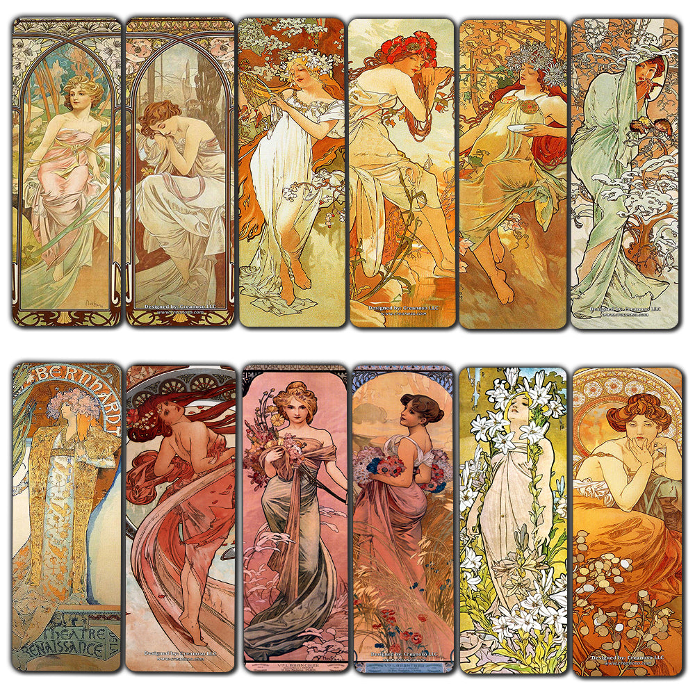 Vintage Bookmarks Cards - Alphonse Mucha Art Nouveau (30-Pack) - Stocking Stuffers Gift for Men & Women, Teens - Inspiring Art Party Favors Classroom Decor Rewards Incentive