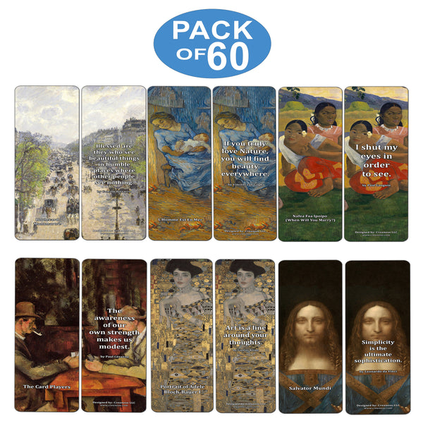 Creanoso Vintage Cards Famous Paintings Bookmarks Set (60-Pack) ÃƒÆ’Ã‚Â¢ÃƒÂ¢Ã¢â‚¬Å¡Ã‚Â¬ÃƒÂ¢Ã¢â€šÂ¬Ã…â€œ Most Expensive Impressionists Art Van Gogh Klimt Salvator Mundi Paul Gauguin ÃƒÆ’Ã‚Â¢ÃƒÂ¢Ã¢â‚¬Å¡Ã‚Â¬ÃƒÂ¢Ã¢â€šÂ¬Ã…â€œ Stocking Stuffers for or Men Women