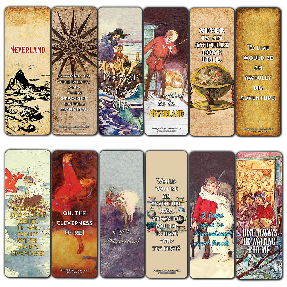 Creanoso Peter Pan Quotes Bookmarks  Unique Art Print Design  Awesome Bookmarks for Bookworms, Men, Women  Six Assorted Bookmarks Designs  Page Book Clipping Wall Decal