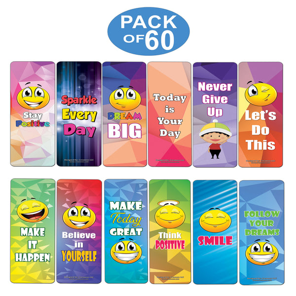 Creanoso Positive Sayings Emoji Bookmarker Cards (60-Pack) ÃƒÂ¢Ã¢â€šÂ¬Ã¢â‚¬Å“ Premium Gift Set ÃƒÂ¢Ã¢â€šÂ¬Ã¢â‚¬Å“ Awesome Bookmarks for Boys, Girls, Children ÃƒÂ¢Ã¢â€šÂ¬Ã¢â‚¬Å“ Six Bulk Assorted Bookmarks Designs ÃƒÂ¢Ã¢â€šÂ¬Ã¢â‚¬Å“ School Incentives ÃƒÂ¢Ã