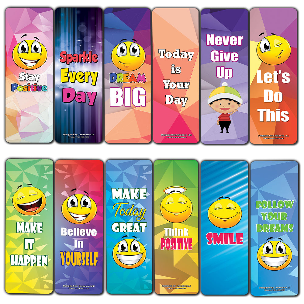 Creanoso Positive Sayings Emoji Bookmarks  Class Incentive Reading Bookmarker Cards  Stocking Stuffers Gift for Kids, Children, Boys & Girls  Teacher and Classroom Rewards  School Gifts