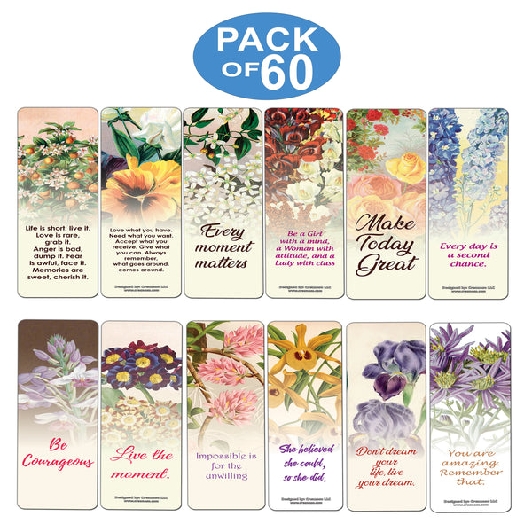 Creanoso Beautiful Floral Inspirational Sayings Bookmarks (60-Pack) ÃƒÆ’Ã‚Â¢ÃƒÂ¢Ã¢â‚¬Å¡Ã‚Â¬ÃƒÂ¢Ã¢â€šÂ¬Ã…â€œ Inspiring Inspirational Sayings Bookmarker Cards ÃƒÆ’Ã‚Â¢ÃƒÂ¢Ã¢â‚¬Å¡Ã‚Â¬ÃƒÂ¢Ã¢â€šÂ¬Ã…â€œ Premium Stocking Stuffer Gift for Men, Women, Teens, Bookw