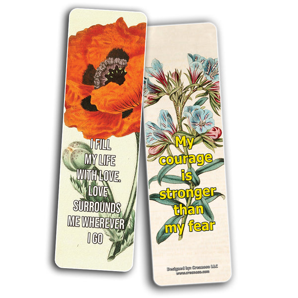 Creanoso Floral Positive Affirmation Sayings Flower Bookmarks - Inspiring Inspirational Book Page Clippers
